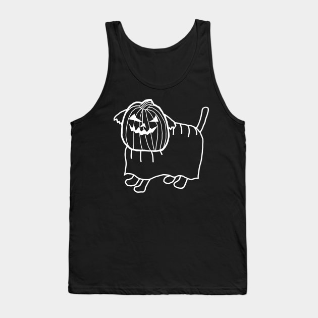 Minimal White Line Cute Dog Wearing Halloween Horror Costume Tank Top by ellenhenryart